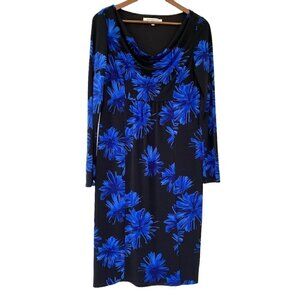 Evan Picone midi dress with  cowl neckline, stretch fabric, floral print